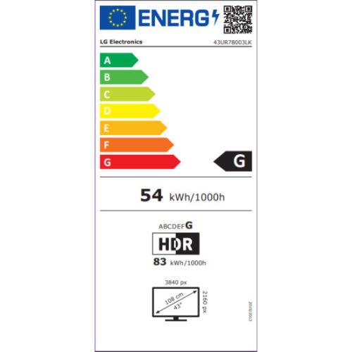 LG 43UR78003LK TV 43" 108 cm 4K UltraHD Smart LED TV