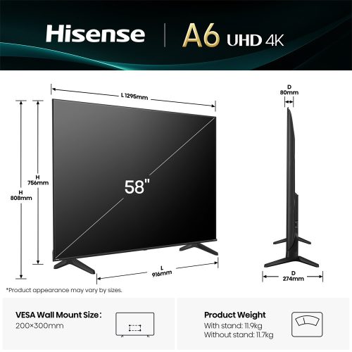 Hisense 58A6Q TV 58" 146 cm 4K UltraHD Smart LED TV