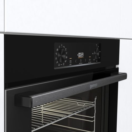 Gorenje BOS6737E06B beépíthető sütő, fekete, gőzfunkció, 77 liter, sütősín, 2 tepsi