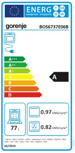 Gorenje BOS6737E06B beépíthető sütő, fekete, gőzfunkció, 77 liter, sütősín, 2 tepsi