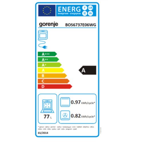 Gorenje BOS6737E06WG beépíthető sütő, fehér, gőzfunkció, 77 liter, sütősín, 2 tepsi
