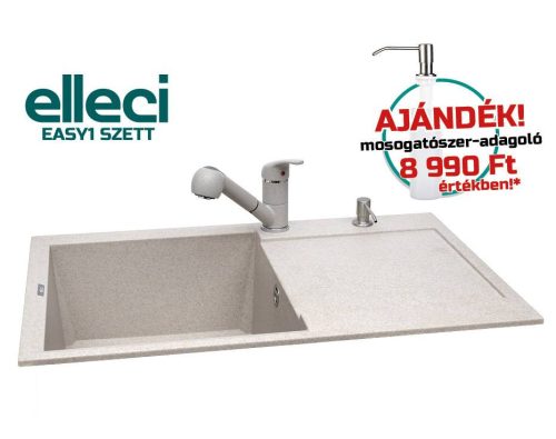 Elleci EASY1 szett, mosogatótálca kihúzhatós Venere csappal, Homok/pezsgő színben, AJÁNDÉK mosószer adagolóval!
