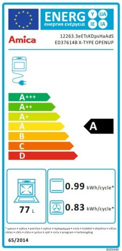Amica ED37614B X-Type Steam beépíthető sütő, 77L, 59.5x57x5x59.5 cm, fekete szín