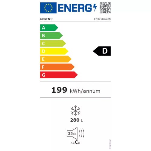 Gorenje FN619DAXL6 Fagyasztószekrény, NoFrost, 7 fiók, 280 liter, D energiaosztály, rozsdamentes acél ajtó