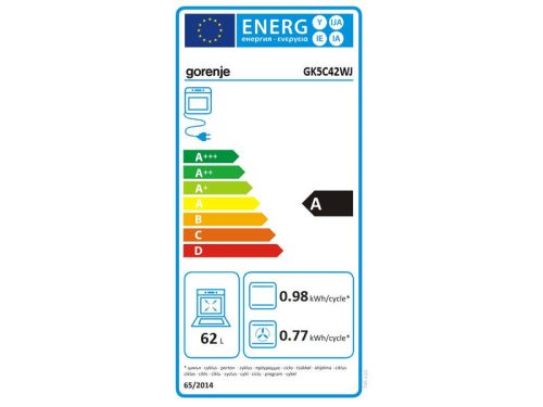 Gorenje GK5C42WJ, Kombinált tűzhely, 62 literes sütő, masszív sütőrács, fehér