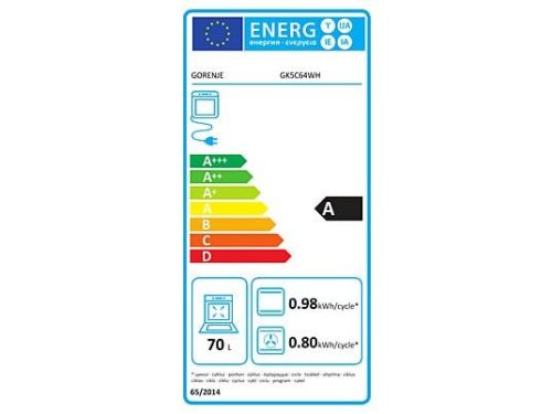 Gorenje GK5C64WH Kombinált tűzhely, 70 liter sütő, sütősín, masszív rács, fehér