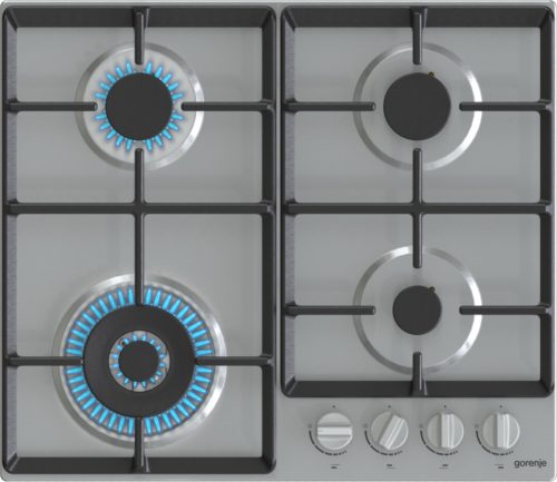 Gorenje beépíthető gázfőzőlap, WOK égővel, öntött vas sütőrács, ezüst, 60 cm
