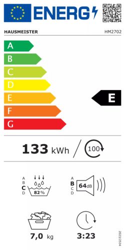 Hausmeister HM2702 Hőszívattyús Szárítógép, 7 kg, E  energiaosztály,, Magyar kezelőfelülettel