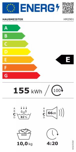 Hausmeister HM2901 Hőszívattyús Szárítógép, 10 kg, Magyar kezelőfelülettel, E energiaosztály