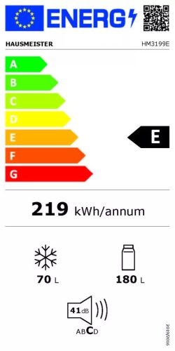 Hausmeister HM3199E NoFrost Alulfagyasztós hűtőszekrény, 180 cm, 55 cm széles, ezüst
