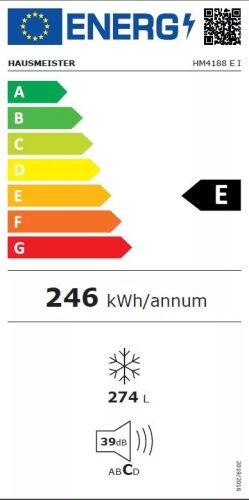 Hausmeister HM4188 EI Fagyasztószekrény, 274 liter, No Frost,  E energiaosztály