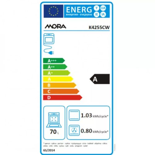 Mora K4255CW Kombinált tűzhely, 70 literes sütő, masszív sütőrács, fehér