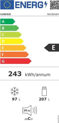 Gorenje N619EAW4 NoFrost Alulfagyasztós hűtőszekrény, 186 cm, fehér, 60 cm széles