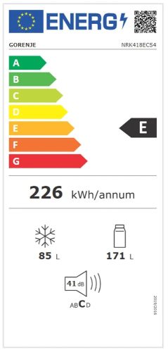 Gorenje NRK418ECS4 NoFrost Alulfagyasztós hűtőszekrény, 180 cm magas, 55 cm széles, ezüst
