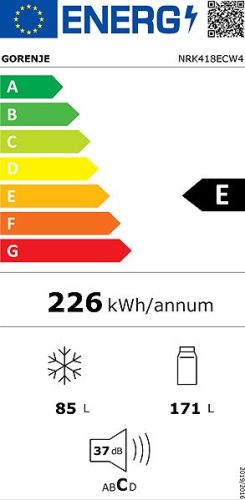 Gorenje NRK418ECW4 NoFrost Alulfagyasztós hűtőszekrény, 180 cm magas, 55cm széles, fehér