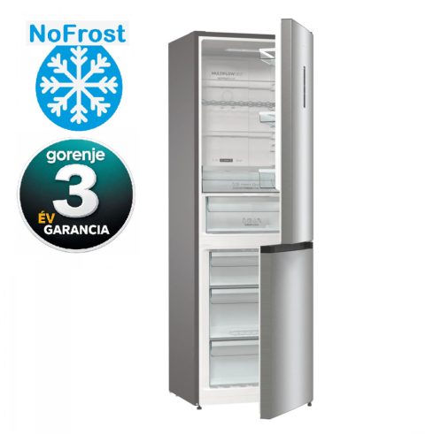 Gorenje NRK619DA2XL4 Alulfagyasztós hűtőszekrény, NoFrost, 186 cm, ezüst, 60 cm széles