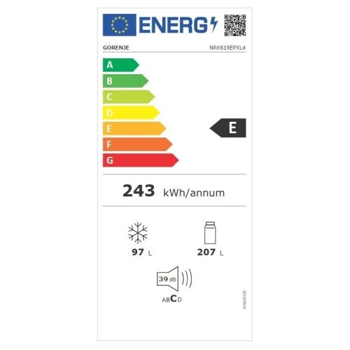Gorenje NRK619EPEXL4 NoFrost Plus Alulfagyasztós hűtőszekrény, 186 cm, ezüst, 60 cm széles