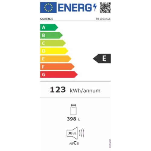 Gorenje R619EAXL6 Hűtőszekrény, 185 cm, ezüst, rozsdamentes acél ajtó, E energiaosztály, 398 liter