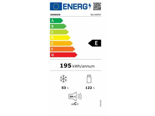 Gorenje RK14EPS4 Alulfagyasztós hűtőszekrény, 144 cm, ezüst, rozsdamentes acél front