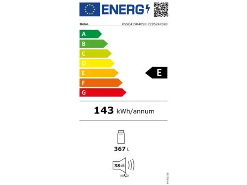 BEKO RSSE415K40SN Hűtőszekrény, ezüst, 367L
