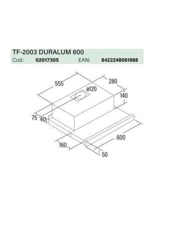 CATA TF-2003-60-BG Páraelszívó TF-2003/60 LED Fekete Üveg, kihúzhatós