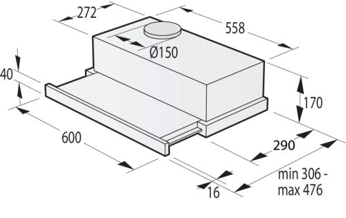 Gorenje TH60E3B Páraelszívó, Fekete előlap, kihúzhatós TH60E3B