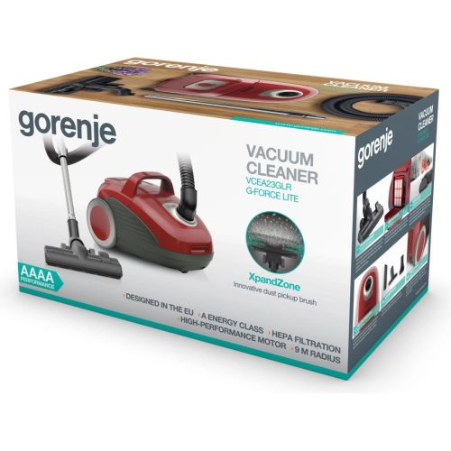 Gorenje VCEA23GLR Porszívó Porzsákos, Extra csendes! 700 watt, piros színű